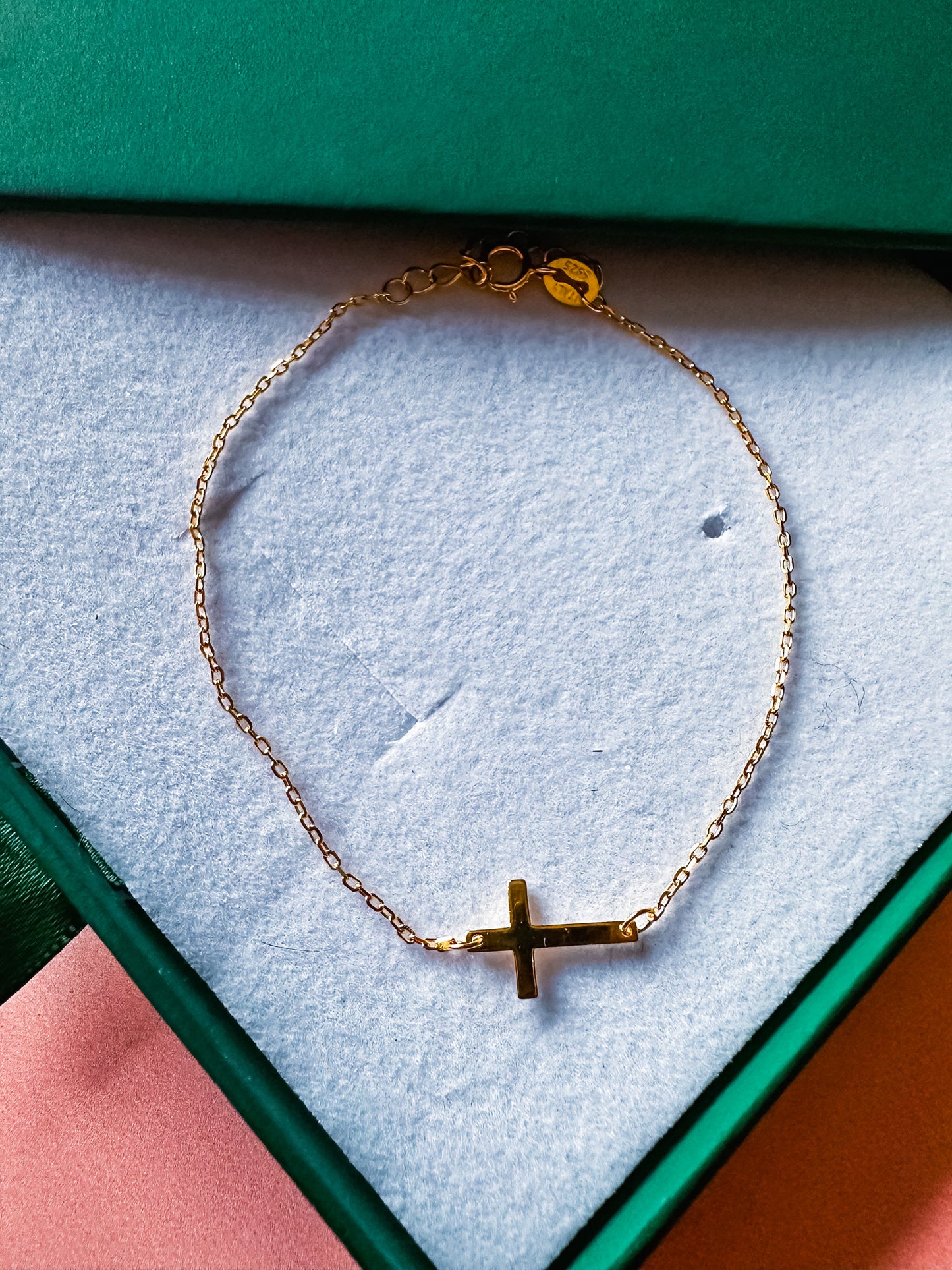Dainty Cross Gold Plated Sterling Silver Chain Bracelet | Small Gold Adjustable Stacking Bracelet | Classy Bracelet