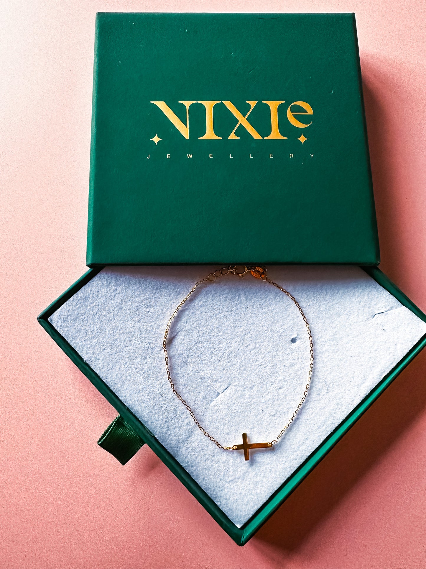 Dainty Cross Gold Plated Sterling Silver Chain Bracelet | Small Gold Adjustable Stacking Bracelet | Classy Bracelet