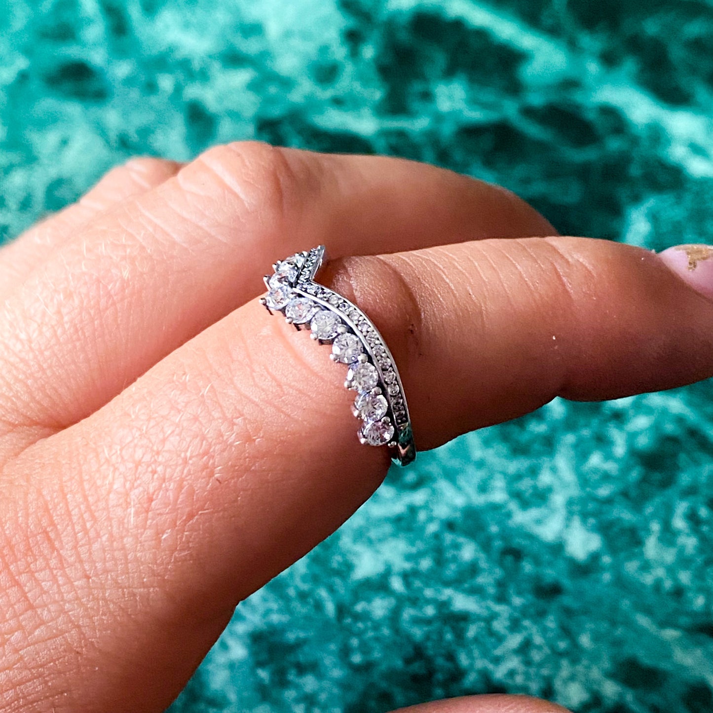 Diamond Style No.1 V Shape Sterling Silver Crystal Rings | Various Sizes