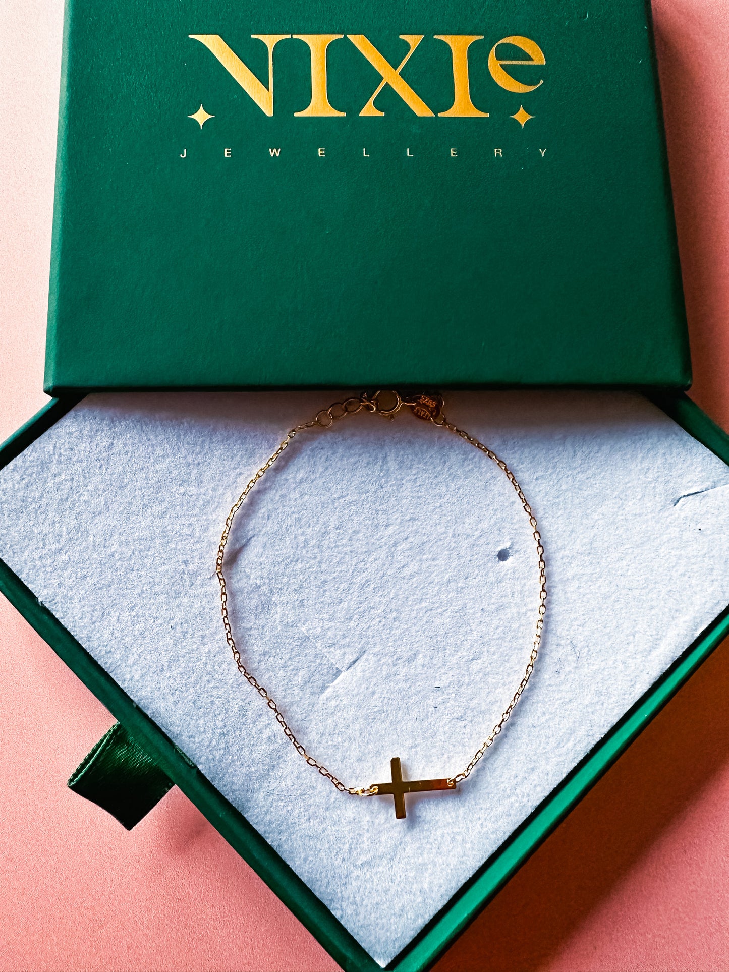 Dainty Cross Gold Plated Sterling Silver Chain Bracelet | Small Gold Adjustable Stacking Bracelet | Classy Bracelet