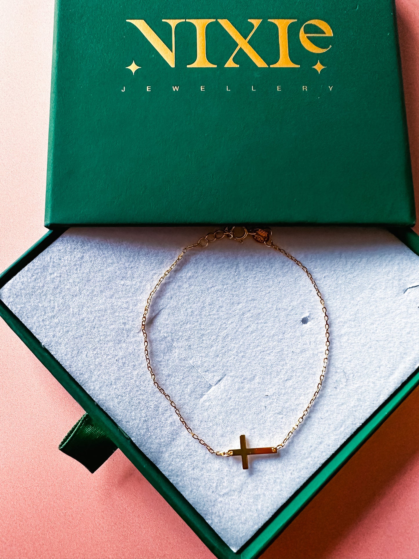 Dainty Cross Gold Plated Sterling Silver Chain Bracelet | Small Gold Adjustable Stacking Bracelet | Classy Bracelet