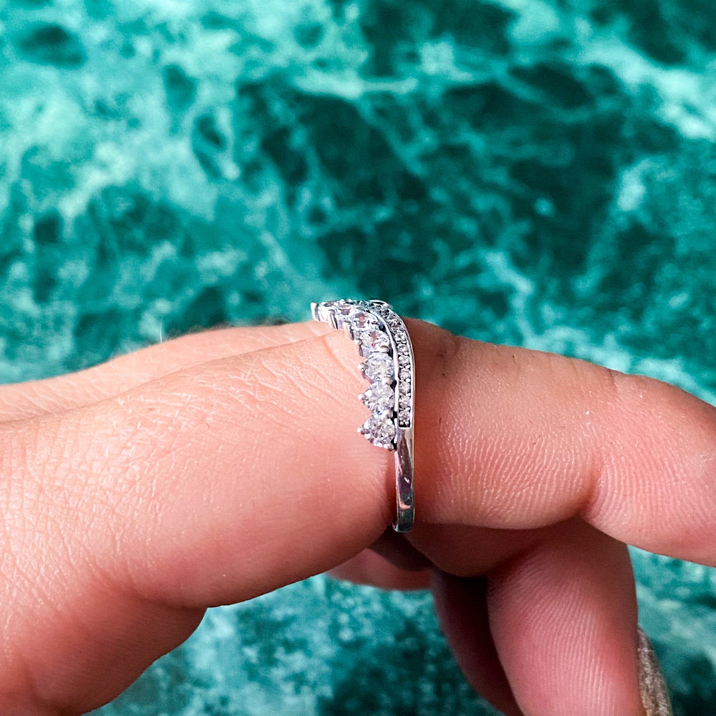 Diamond Style No.1 V Shape Sterling Silver Crystal Rings | Various Sizes