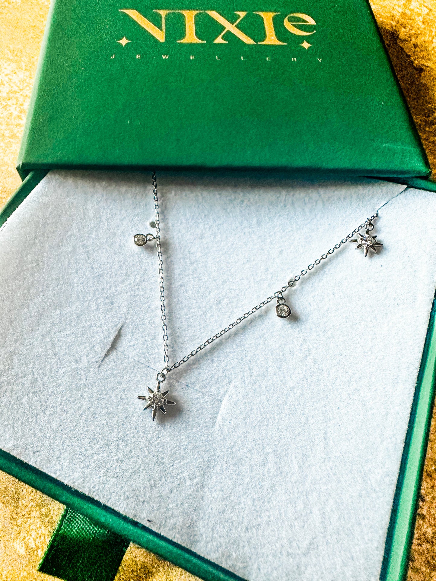 Moon & Stars Diamond Style Sterling Silver 18" Necklace | Delicate Silver Diamond Style Necklace