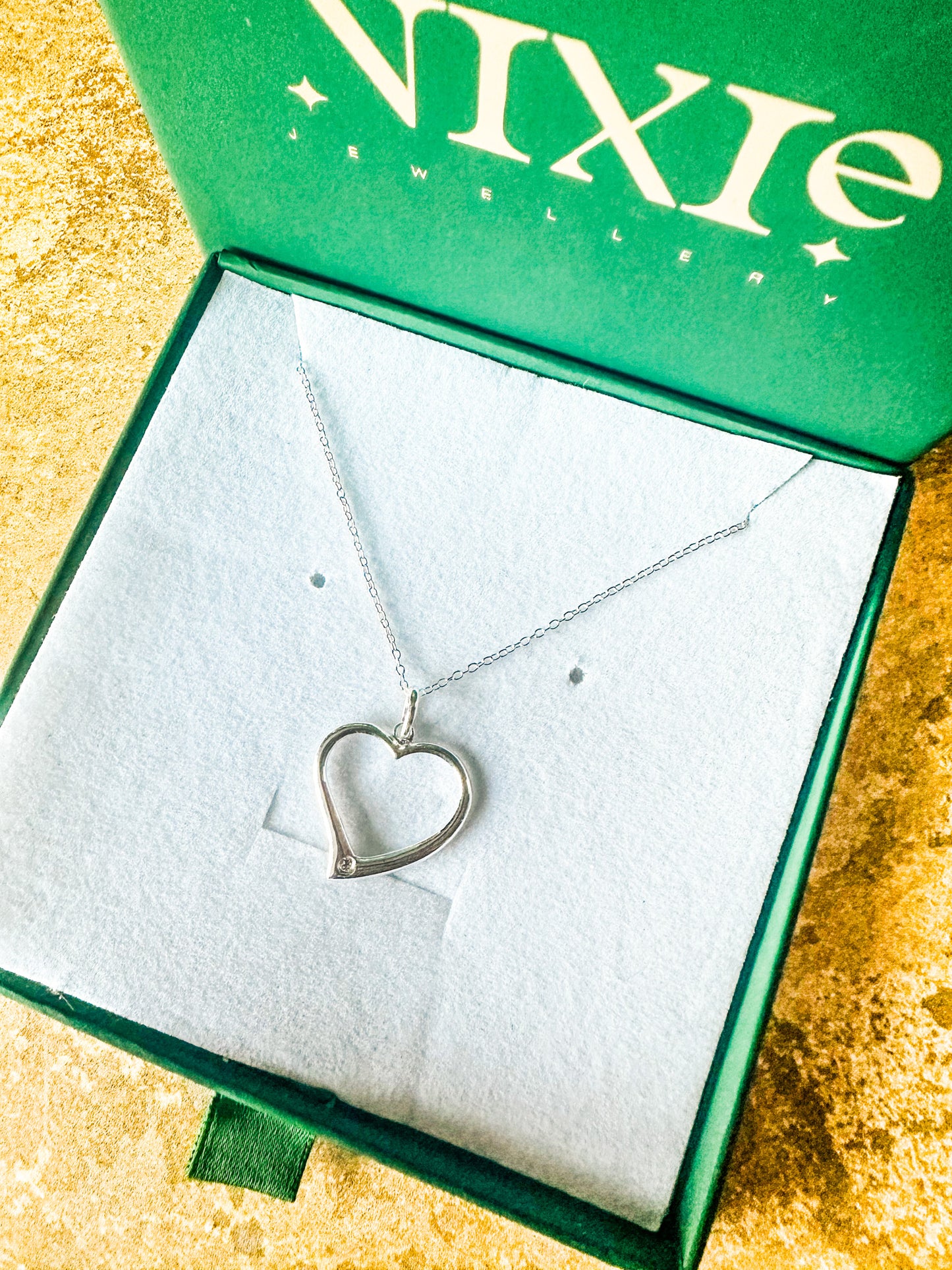 Large Love Heart With Diamonté Sterling Silver 18” Necklace | Large Necklace