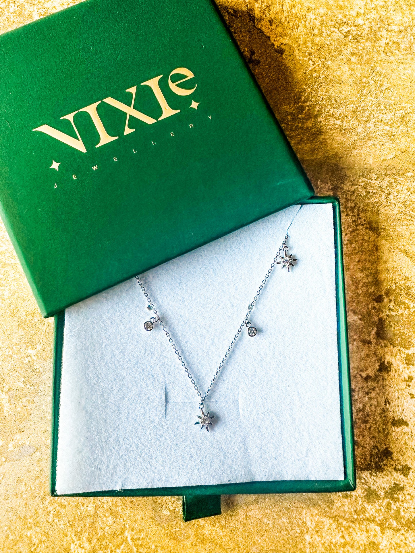 Moon & Stars Diamond Style Sterling Silver 18" Necklace | Delicate Silver Diamond Style Necklace