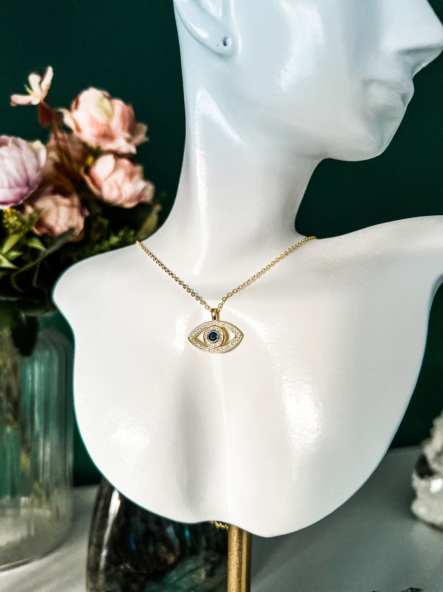 Evil Eye Protection 18ct Gold Plated Sterling Silver 18” Necklace | Medium Necklace