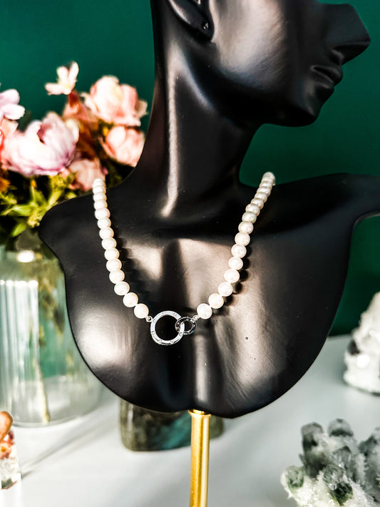 Fresh Water Pearl 6mm Diamond Style Sterling Silver 16” Necklace | Silver Pearl Necklace
