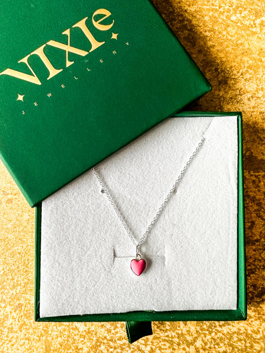 Hot Pink Small Love Heart Sterling Silver 18" Necklace | Delicate Style Necklace