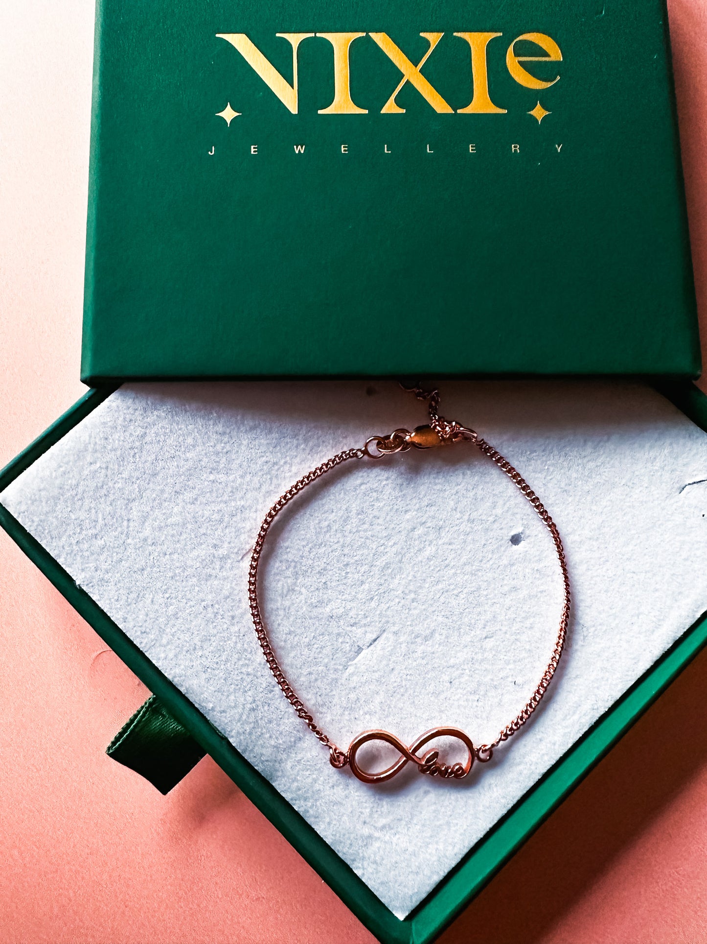 Rose Gold Sterling Silver Infinity Sign Love Bracelet | Rose Gold Adjustable Stacking Bracelet | Classy Bracelet